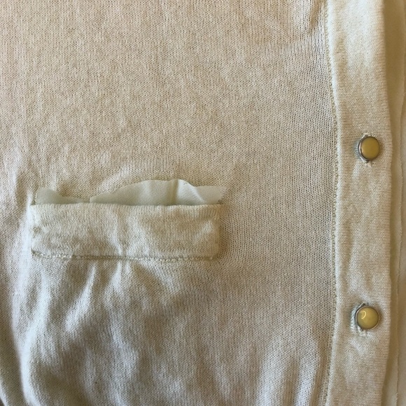 Cotton Cashmere Pastel Green button up cardigan SOFT with front pockets. Medium - Picture 5 of 9